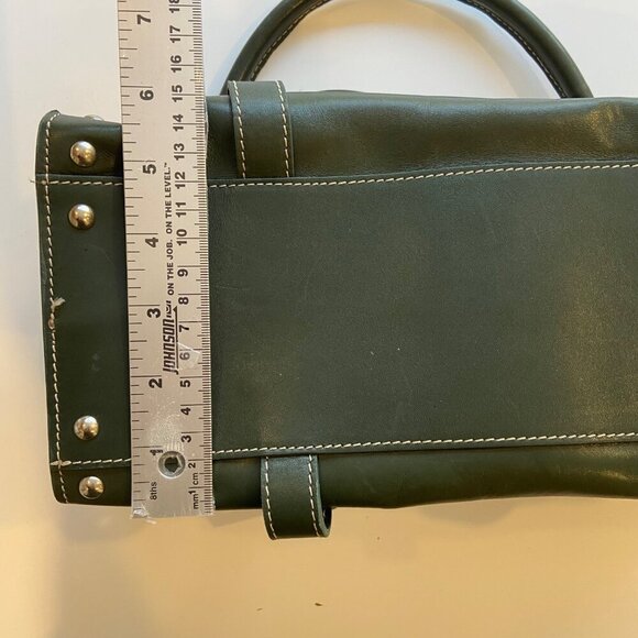 Claudia Firenze Genuine Leather Green Studded Handbag Buckle Straps snap closure - Picture 8 of 10